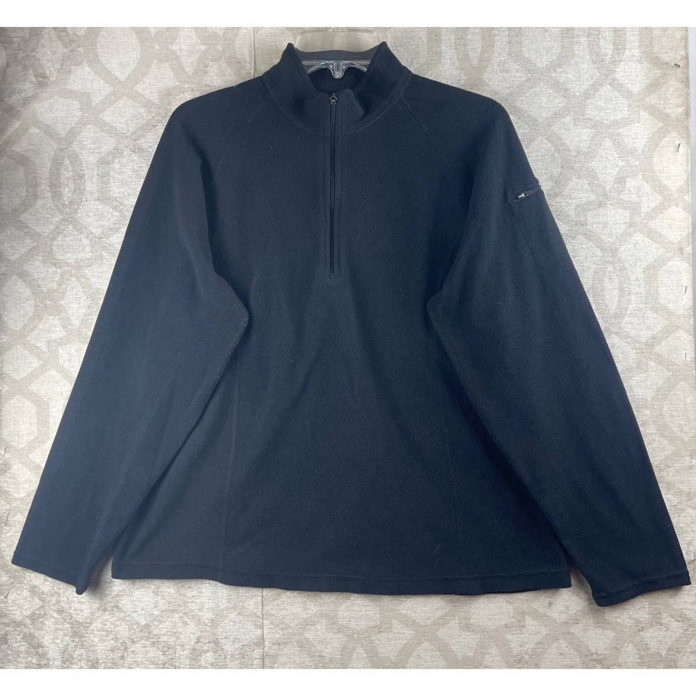 L.L. Bean Fitness Fleece Men XL Black Quarter Zip Sleeve Pocket Pullover 247229